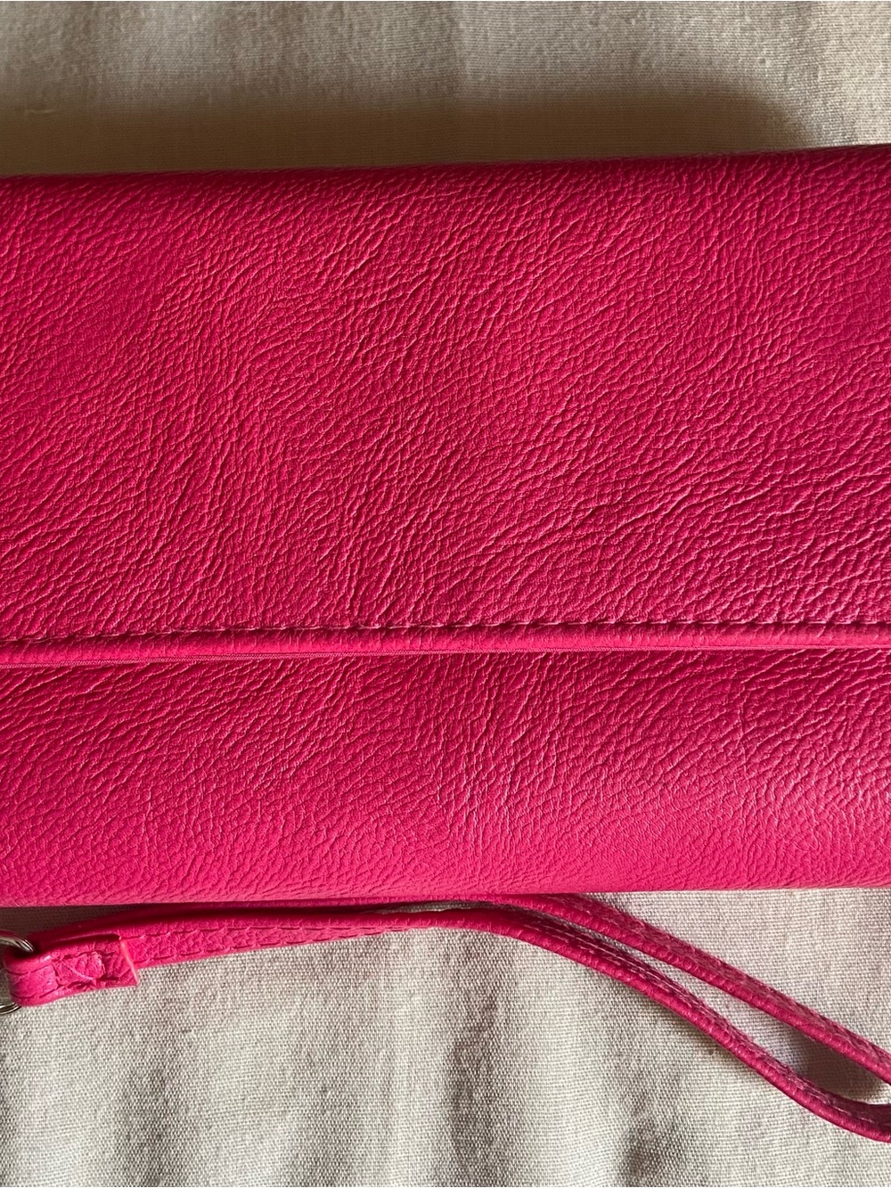 Hot Pink Faux Leather Wallet with Detachable Strap